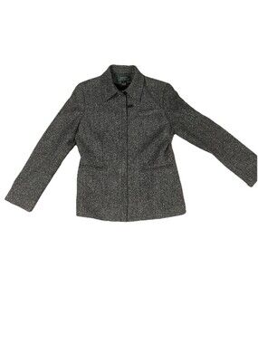 LAUREN RALPH LAUREN Women’s 8 Gray Herringbone Woolmark Wool Zip Jacket Lined